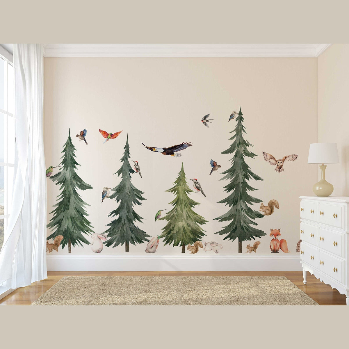 Large Forest Tree Wall Decal - Watercolour Wall Sticker, Nursery Mural, Forest Wall Decal, Peel and Stick Tree Decal
