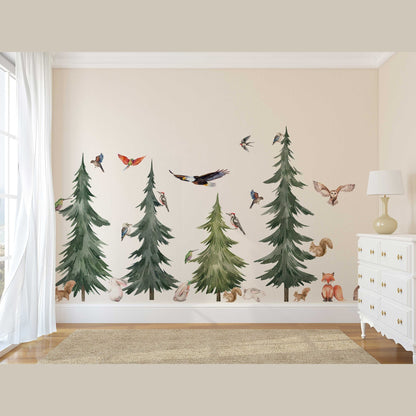Large Forest Tree Wall Decal - Watercolour Wall Sticker, Nursery Mural, Forest Wall Decal, Peel and Stick Tree Decal