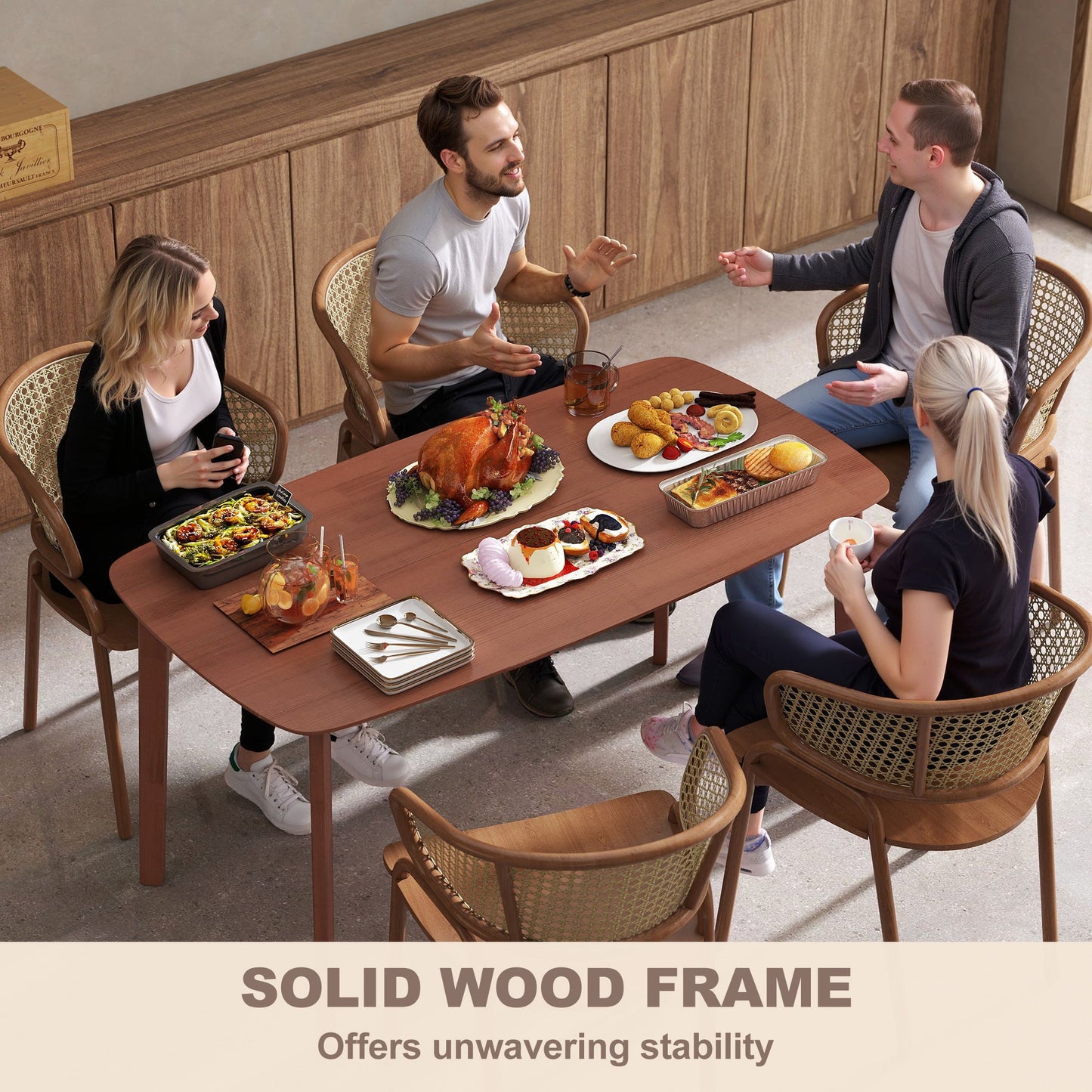 HOMCOM Pine Wood Rectangular Dining Table - Light Brown