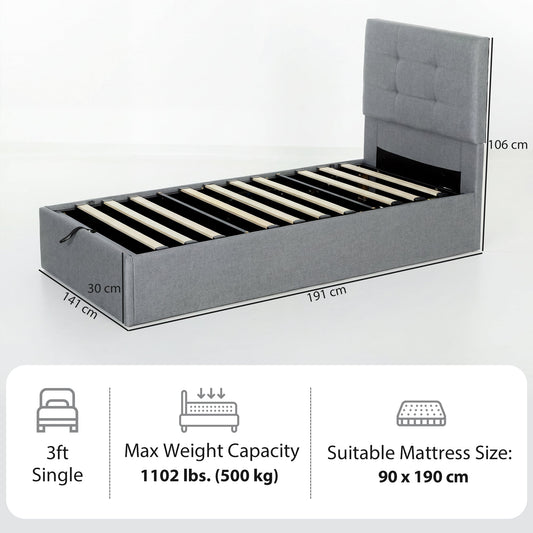 HOMCOM 3ft Single Ottoman Bed with Gas Lift Storage - Grey