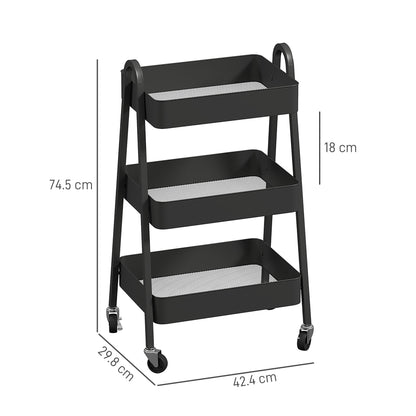 HOMCOM Three-Tier Storage Trolley - Black