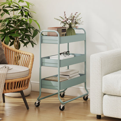 HOMCOM 3-Tier Storage Trolley on Wheels, Rolling Utility Cart with Mesh Backets for Kitchen, Bathroom, Bedroom, Light Green