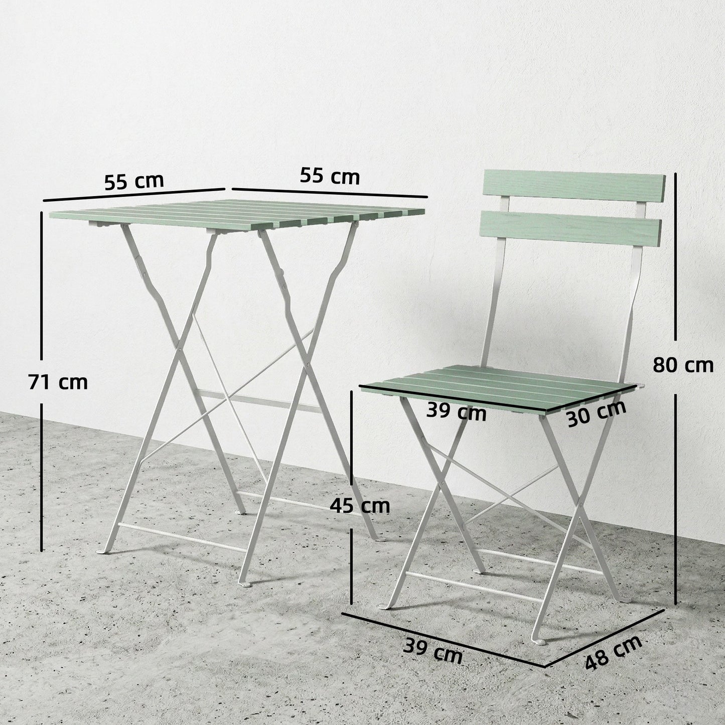 Outsunny Outdoor Bistro Set Folding Patio Furniture Set with 2 Chairs Table for 2 People White and Green