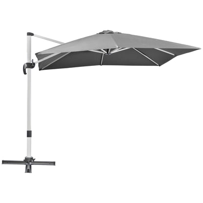 Outsunny 3 x 3(m) Cantilever Roma Parasol, Square Garden Umbrella with Cross Base, Crank Handle, Tilt, 360\'c2\'b0 Rotation and Aluminium Frame, Grey