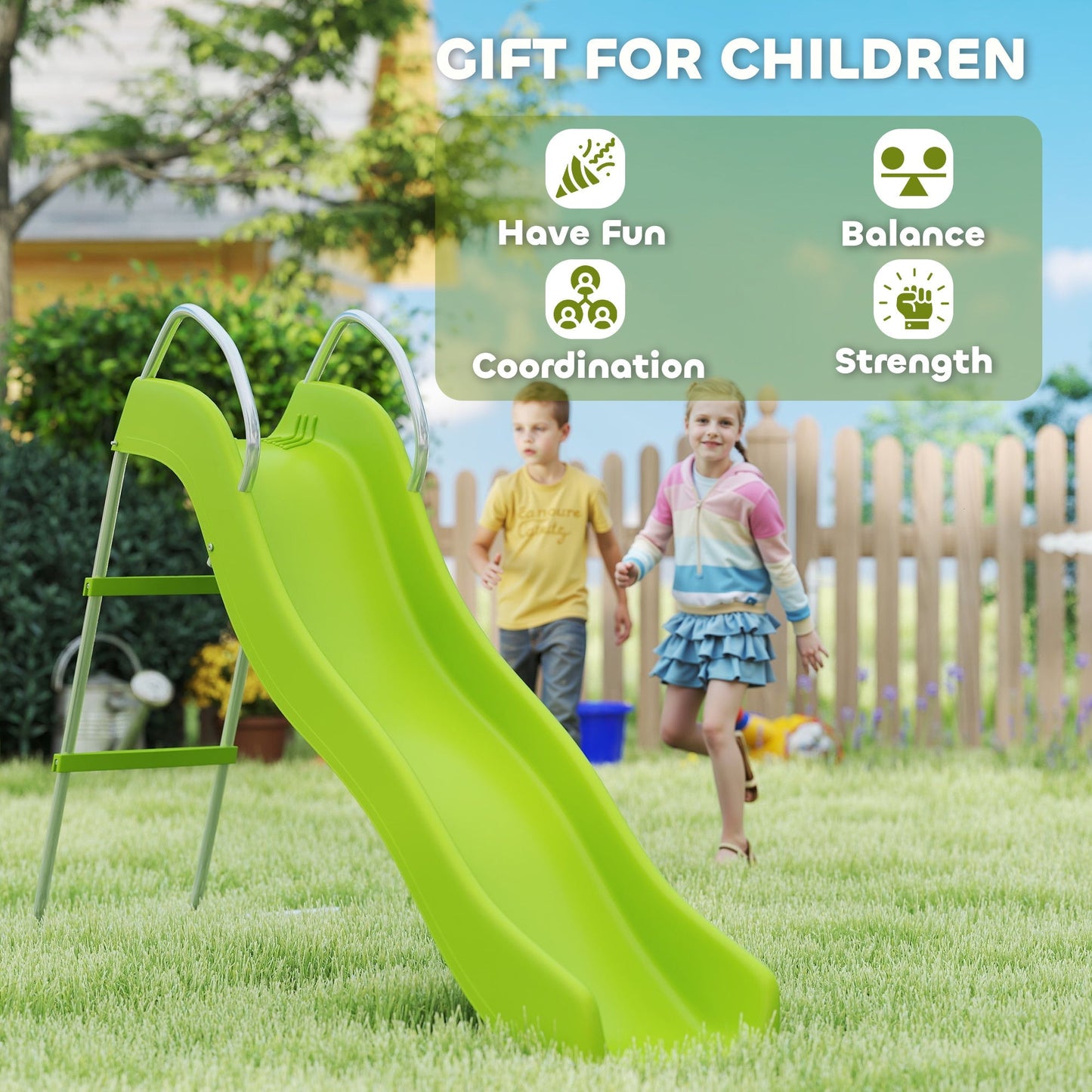 AIYAPLAY Freestanding Kids Slide with Climbing Ladder, Outdoor Playground Equipment for Children Ages 3-8 Years, Green