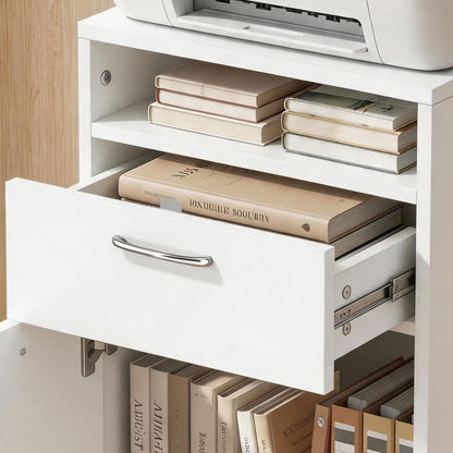 HOMCOM Filing Cabinet, Mobile File Cabinet with 2 Lockable Drawers, Office Home Organiser on Wheels for A4, Letter-Size File Folders, Mobile Printer with Open Shelf, White