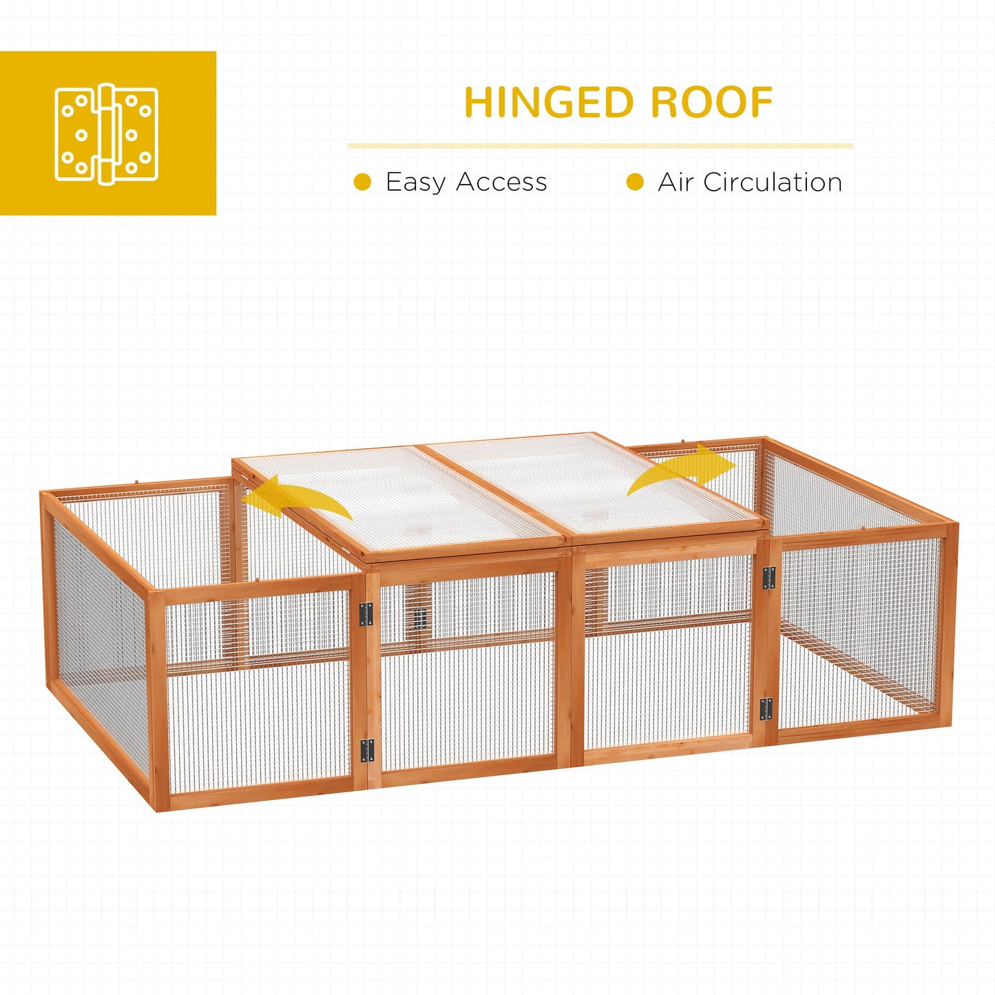 PawHut Wooden Rabbit Hutch Cage 6ft with Wire Mesh, Openable Roof, Play Space for Outdoor, Natural Wood Finish
