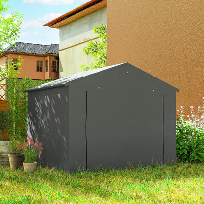 Outsunny 8 x 6 ft Outdoor Garden Storage Shed, Waterproof Bike Tent with Roll-Up Zipper Door, Dark Grey