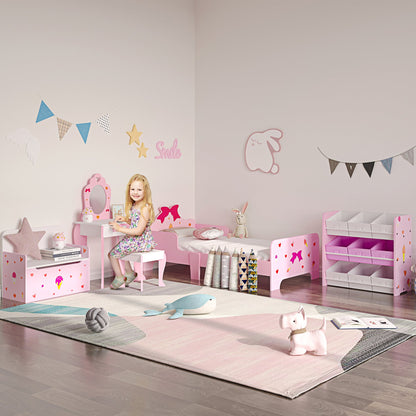 ZONEKIZ Kids Dressing table Set w/ Mirror, Stool, Drawer, Cute Patterns, for Ages 3-6 Years - Pink