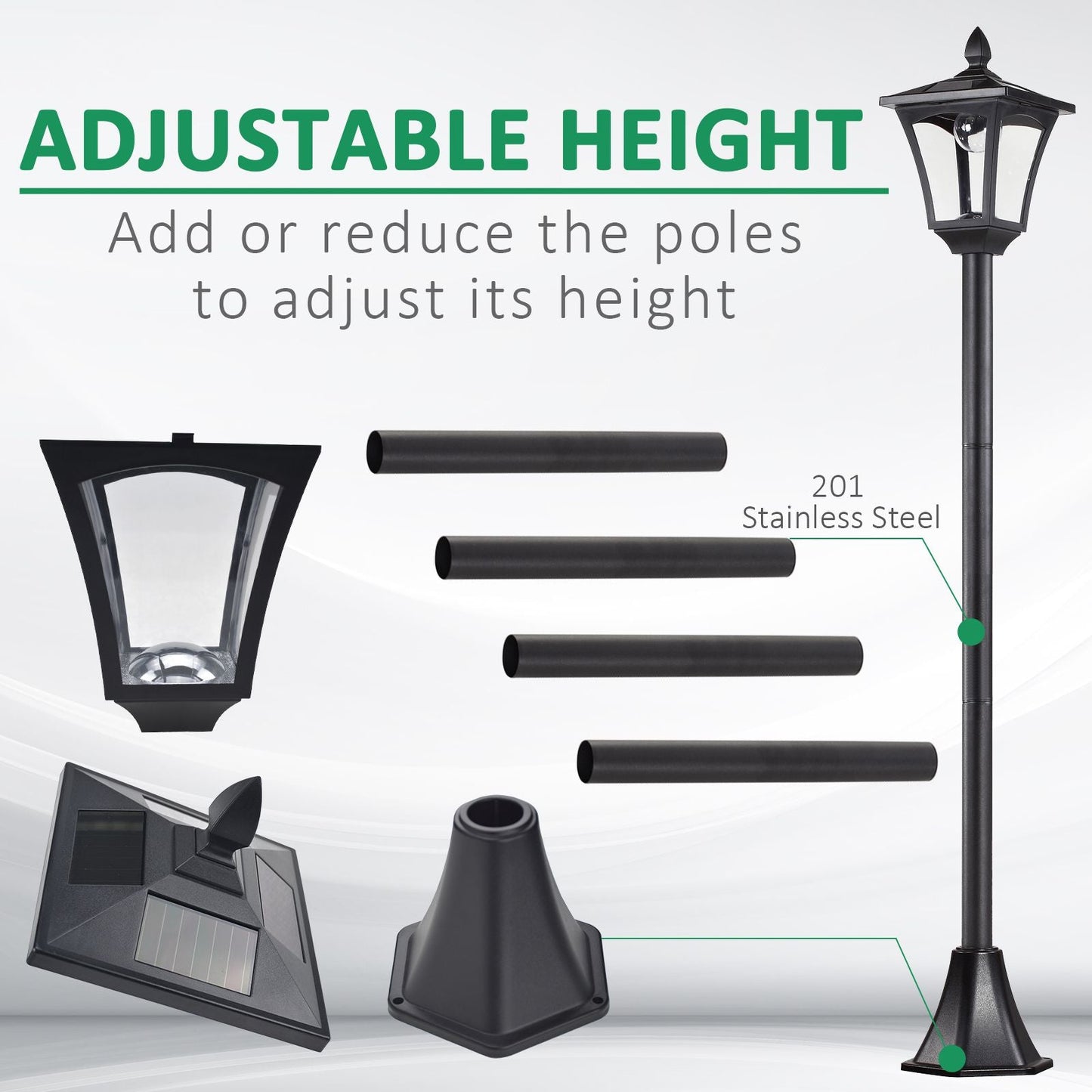 Outsunny 2 Pieces Outdoor Garden Solar Post Lamp Sensor Dimmable LED Lantern Bollard Pathway 1.6M Tall \'e2\'80\'93 Black