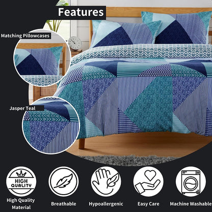 Jasper Teal Durable Printed Duvet Cover Set with Button Closure by OLIVIA ROCCO - Elegant Bedroom Decor in Single, Double, and King Sizes - Premium Polyester