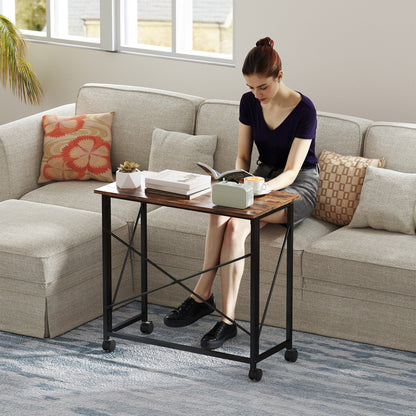 HOMCOM 80 cm Folding Desk on Wheels - Rustic Brown