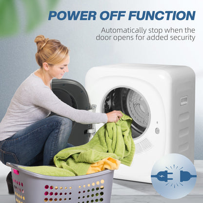 HOMCOM 4kg Vented Tumble Dryer, 800W Compact Freestanding Front Tumble Dryer with 5 Drying Mode, Smart Sensor, Timer and Stainless Steel Tub, Wall-Mounted Portable Small Clothes Drying Machine, White