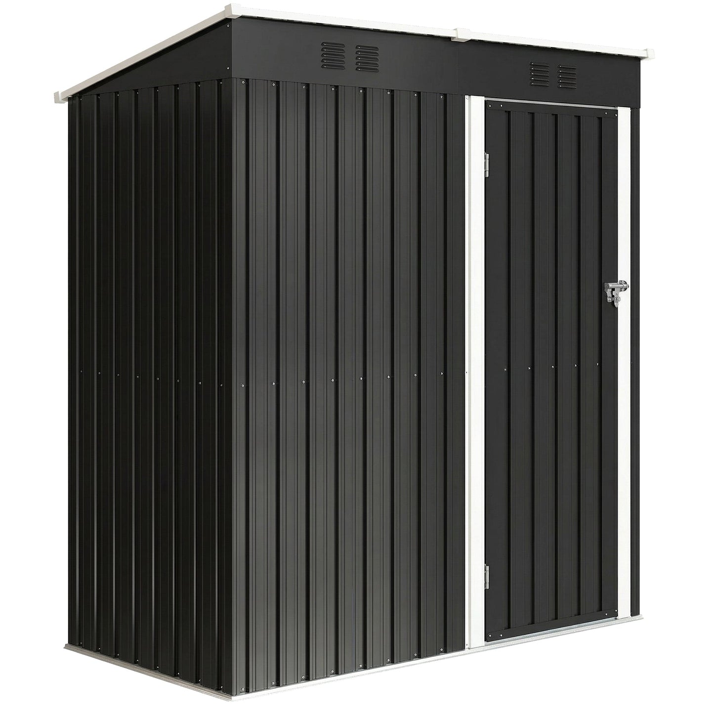 Outsunny 5 x 3 ft Lean-to Garden Shed, Outdoor Storage Shed with Lockable Door and Vents, Dark Grey