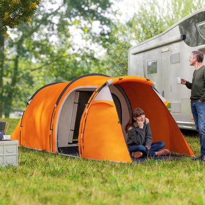 Outsunny 2-3 Man Tunnel Tents w/ Vestibule Camping Tent Porch Air Vents Weather-Resistant Shelter, Orange