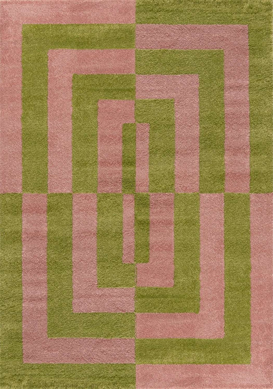 Joli Geometric Green & Pink Rug