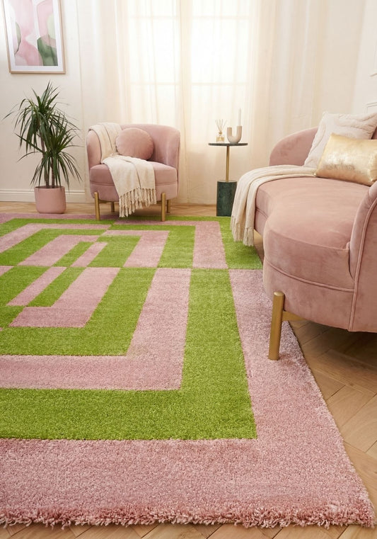 Joli Geometric Green & Pink Rug