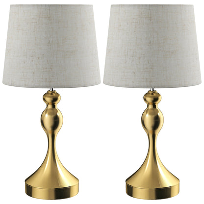 HOMCOM Dimmable Bedside Lamps Set of 2, Modern Table Lamps with 3 Colour Temperatures, USB A+C Charging Ports and Linen Shade for Living Room Bedroom Office, Gold Tone