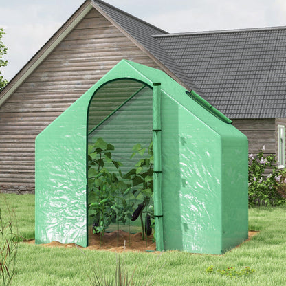 Outsunny Walk In Mini Greenhouse Garden Outdoor Flower Planter Steel Frame w/ Zipped Door & Window, PE Cover, 180 x 100 x 168CM, Green