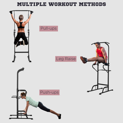 HOMCOM Power Tower Dip Station Pull Up Bar Multi-Function Push Up Equipment with Adjustable Height for Home Gym Strength Training Workout Fitness