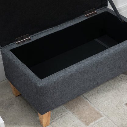 HOMCOM Linen Storage Ottoman Padded Footstool with Rubberwood Legs for Storage Box, Bed End, Shoe Bench, Seating, Dark Grey