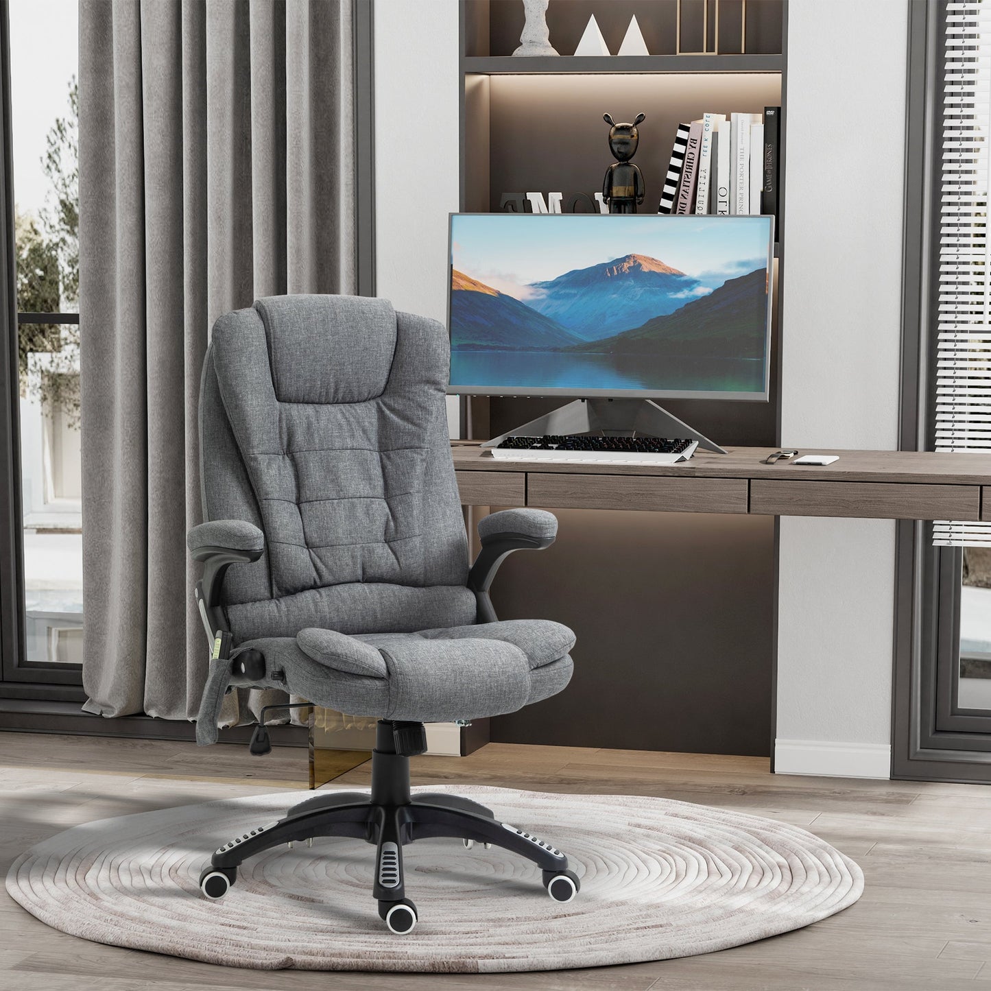 Vinsetto Massage Recliner Chair Heated Office Chair with Six Massage Points Linen-Feel Fabric 360\'c2\'b0 Swivel Wheels Grey
