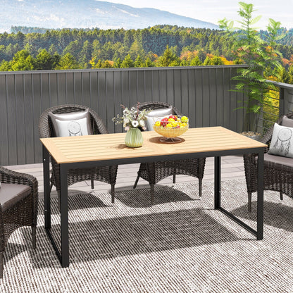 Outsunny Garden Table for 6 People, 160 x 80 x 75 cm Rectangle Outdoor Dining Table with Slatted Table Top, Metal Frame, for Balcony, Deck, Teak