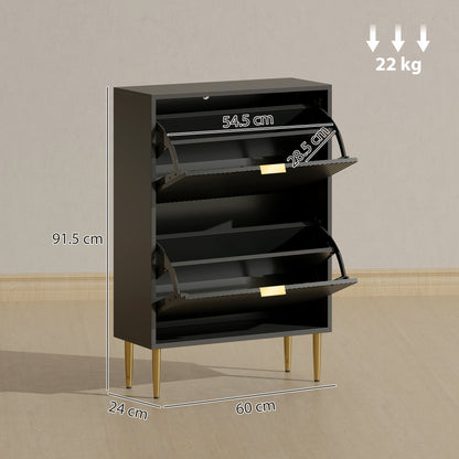 HOMCOM Narrow Shoe Cabinet with 2 Flip Drawers - Black