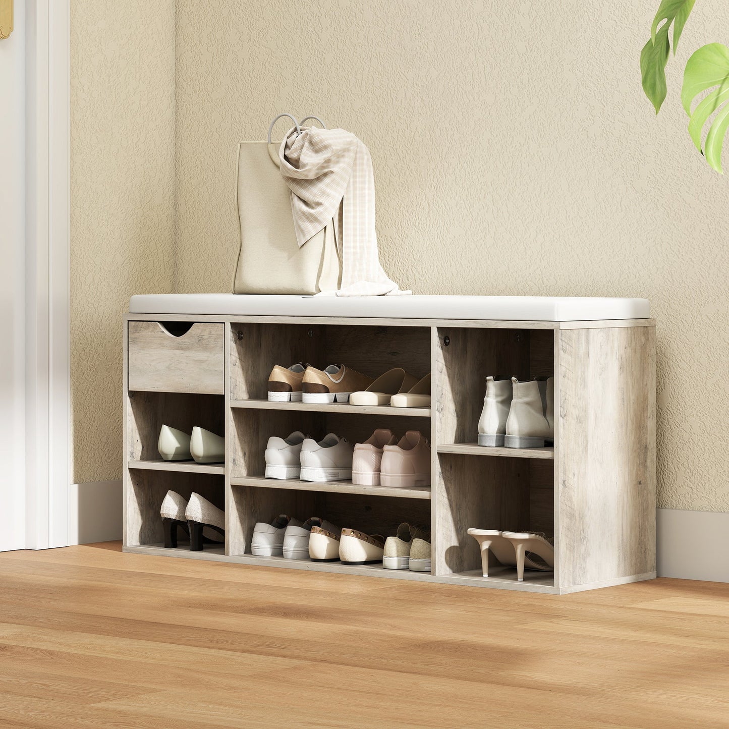 HOMCOM Shoe Storage Bench with Cushion - Grey