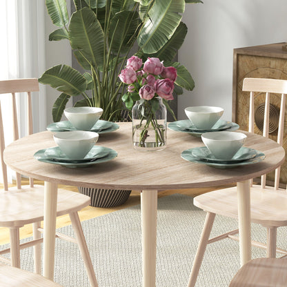 HOMCOM Folding Dining Table for 4, Round Drop Leaf Table, Modern Space Saving Small Kitchen Table with Wood Legs for Dining Room, Natural