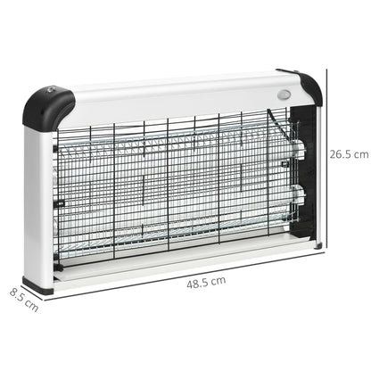 Outsunny Free Standing Wall Hanging 30W Electric Fly Mosquito Killer 60\'e3\'8e\'a1  Coverage Electric Fly Zapper, Bug Zapper, Insect Killer Silver