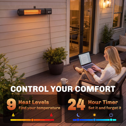 Outsunny 2000 W Electric Infrared Patio Heater, IP65 Outdoor Garden Heater with APP/Touch/Remote Control, 9 Heat Settings, Black