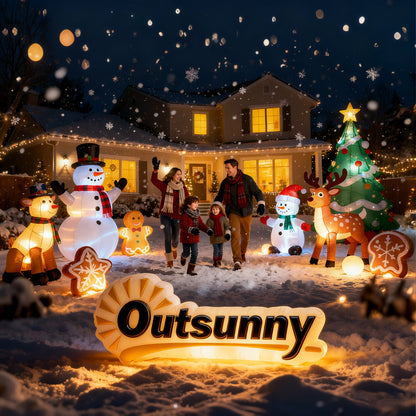 Outsunny 6FT Christmas Inflatables Snowman & Penguins with Built-in LED Lights and Flashing Projector Light, Blow Up Christmas Inflatable Decoration for Indoor Outdoor Decor, Garden