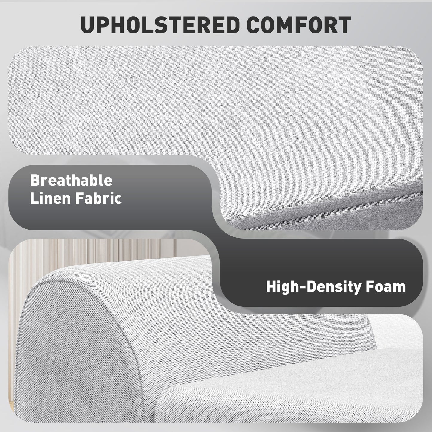 HOMCOM Storage Ottoman with Armrest, Upholstered Linen Storage Bench, Window Seat with Rubberwood Legs, Footstool for Bedroom Living Room, Hallway, Light Grey