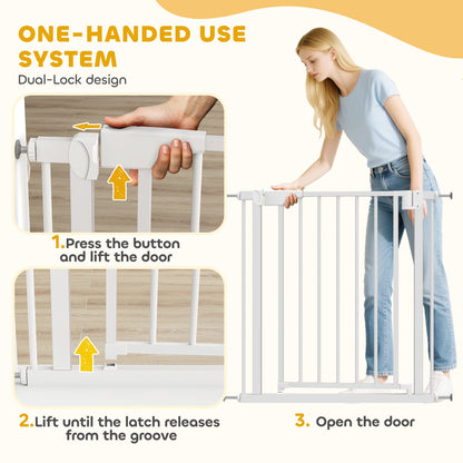 PawHut Baby Gate, Pet Safety Gate Pressure Fit, 76-82cm Wide with Two-Way Open, One-Hand Opening