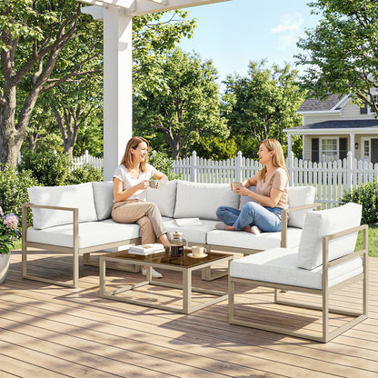 Outsunny 5 Seater Aluminium Garden Furniture Set, Garden Sofa Set with Thick Cushions for Patio and Balcony, Outdoor, White