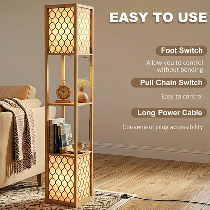 HOMCOM Duo Light Floor Shelves - Natural Wood Finish