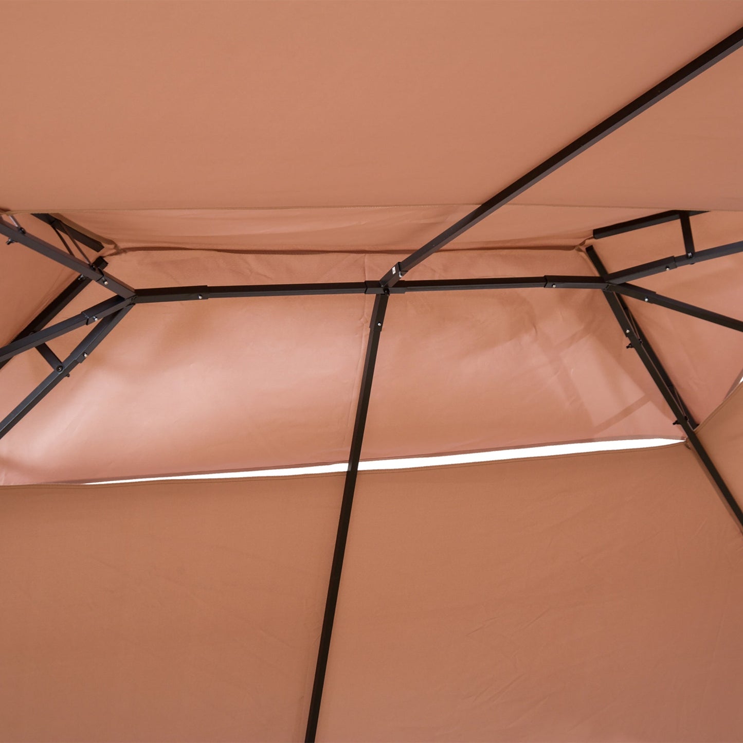 Outsunny 4m x 3(m)Garden Gazebo, Double Roof Outdoor Gazebo Canopy Shelter with Curtains, Solid Steel Frame for Patio, Garden, Brown