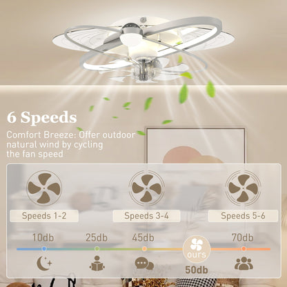 HOMCOM Ceiling Fan with Light and Remote, 3 Colour Temperatures, LED Mount Ceiling Fan Light for Bedroom, Silver Tone