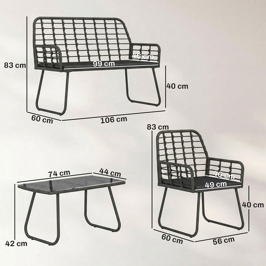 Outsunny 4 Piece Rattan Garden Furniture Set, Outdoor Patio Furniture with Loveseat, Armchairs and Coffee Table