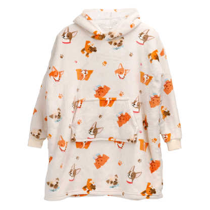 Kids Oversized Hooded Blanket Hoodie Sherpa Fur Fleece Dogs Pattern Ultra Soft Cozy Loungewear for Boys and Girls Aged 8-15 by Daisy Dreamer