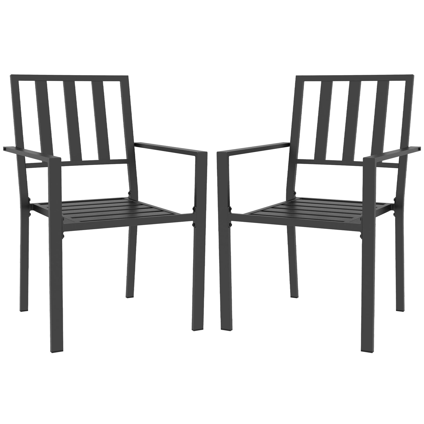 Outsunny Set of Two Minimal Metal Garden Chairs - Black