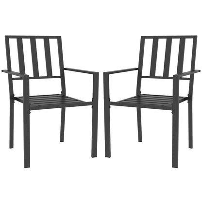 Outsunny Set of Two Minimal Metal Garden Chairs - Black