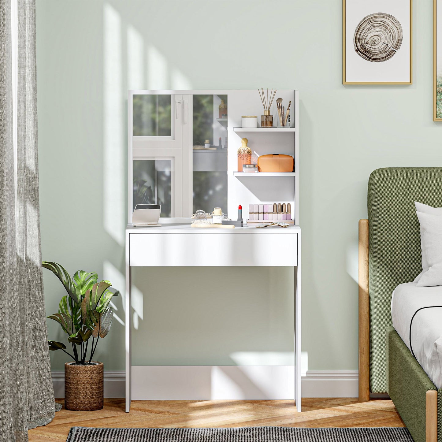 HOMCOM Dressing Table with Mirror and Storage - White