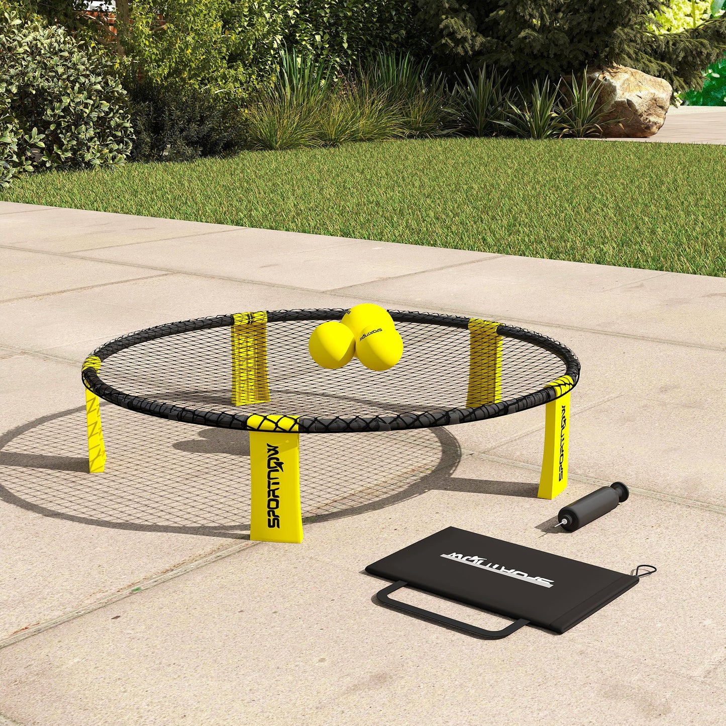 SPORTNOW Spike Ball Set, Mini Beach Games Set with Net, 3 Balls and Ball Pump, Portable with Carrying Bag for Outdoor Team Sports, Yellow