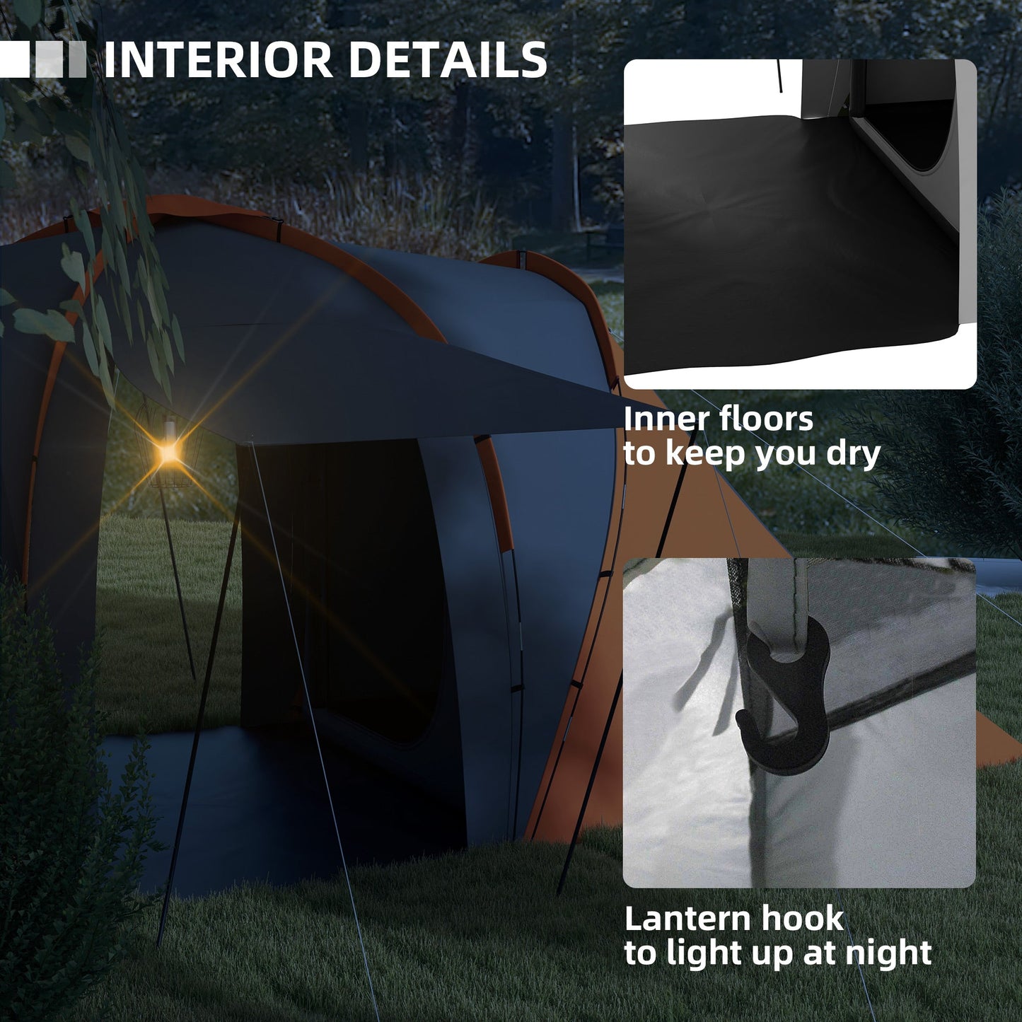 Outsunny Large Camping Tent Tunnel Tent with 2 Bedroom and Living Area, 2000mm Waterproof, Portable with Bag for 4-6 Man, Orange