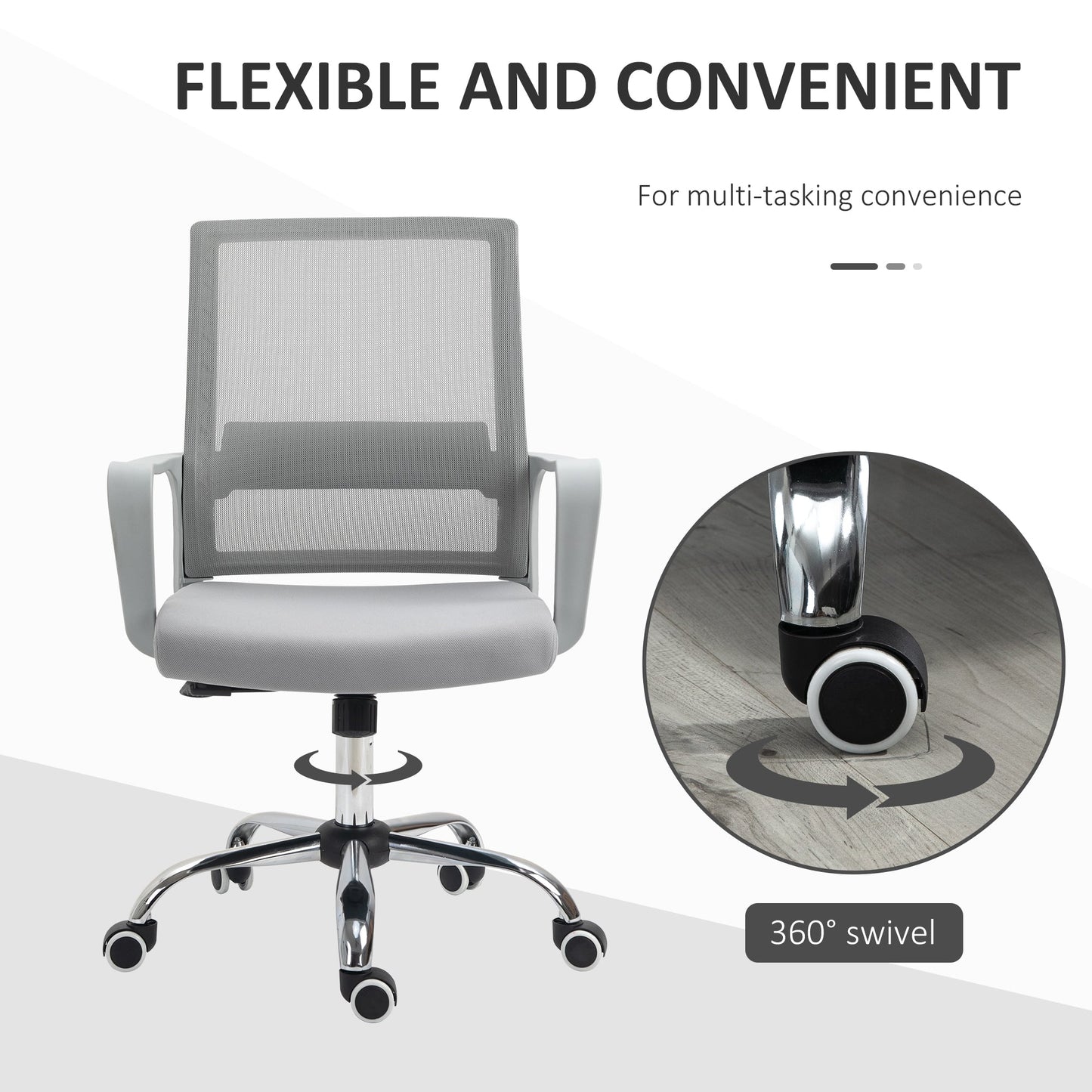 Vinsetto Ergonomic Desk Chair Mesh Office Chair with Adjustable Height Armrest and 360\'c2\'b0 Swivel Castor Wheels Grey
