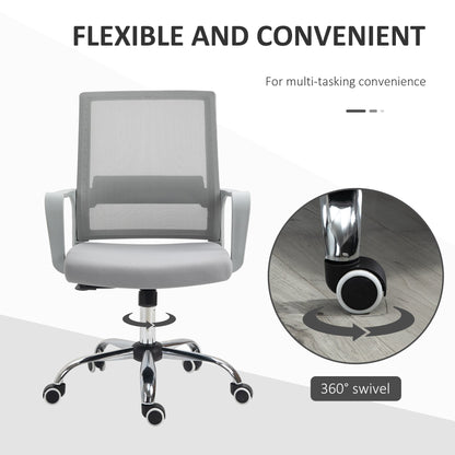 Vinsetto Ergonomic Desk Chair Mesh Office Chair with Adjustable Height Armrest and 360\'c2\'b0 Swivel Castor Wheels Grey