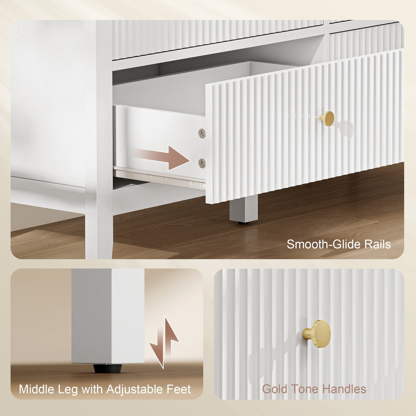 HOMCOM Fluted Dresser, 6 Drawer Chest of Drawers for Bedroom, Living Room, Hallway, Closet, White