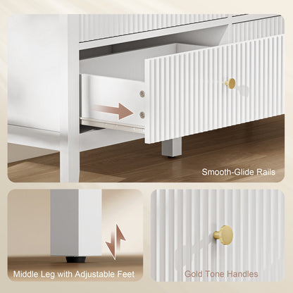 HOMCOM Fluted Dresser, 6 Drawer Chest of Drawers for Bedroom, Living Room, Hallway, Closet, White